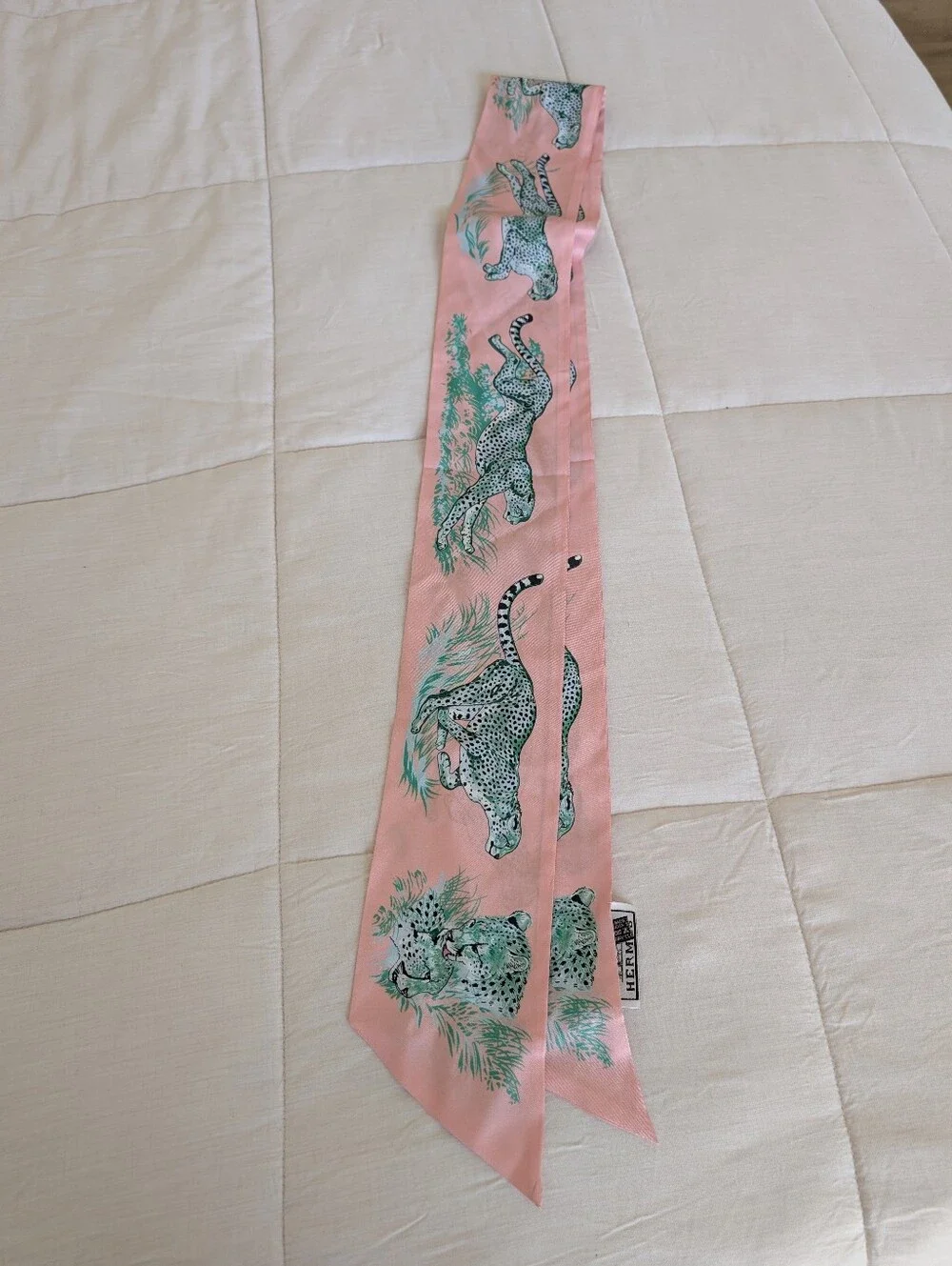 Hermes Pink Leopard-Print Twilly Scarf